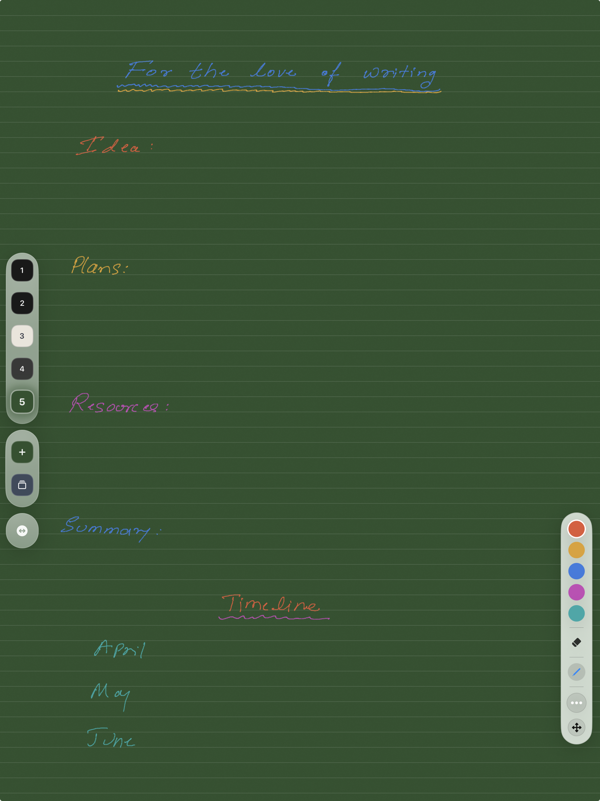 Chalks board used as an idea board for early sketches, fragments, and structure